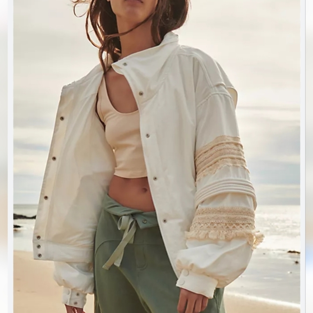 Free‎ People Women's White Lace-Trim Jacket